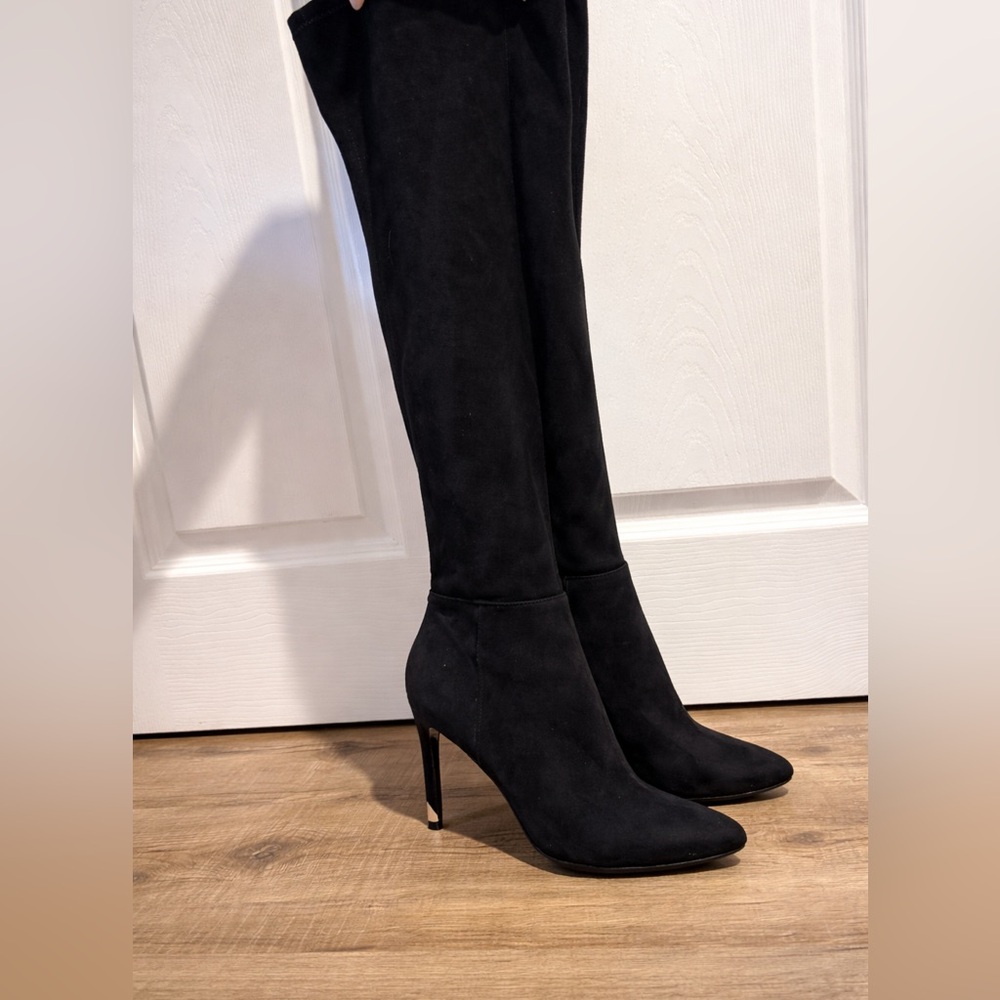 Call It Spring Women Over The Knee Black Vegan Suede Boots Pointed Toe Side Zip